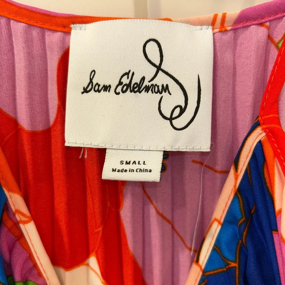 Sam Edelman / Retro Floral Plisse Spaghetti Strap Dress - Picture 7 of 8